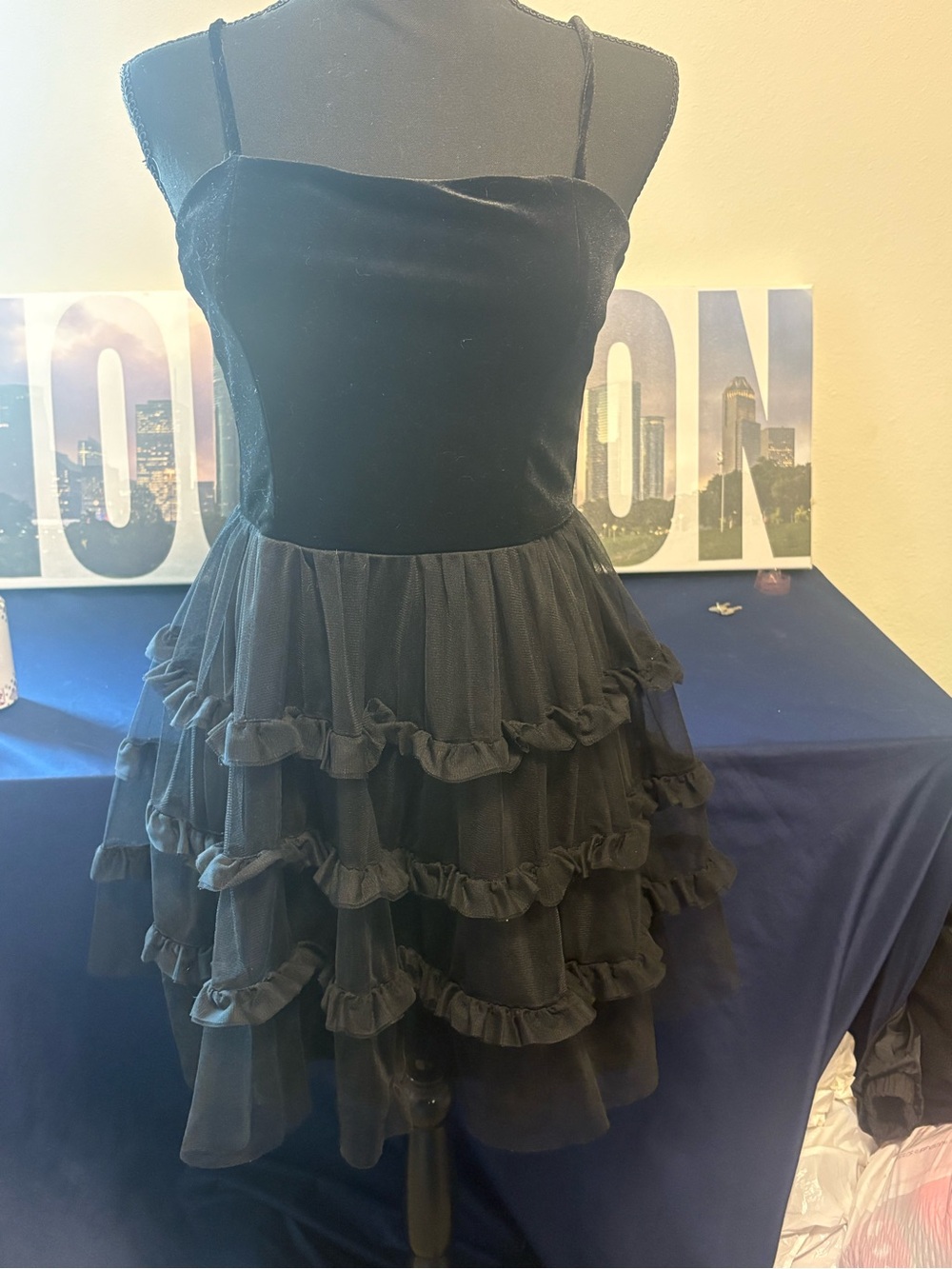 Black Tiered Ruffle Spaghetti Strap Dress
